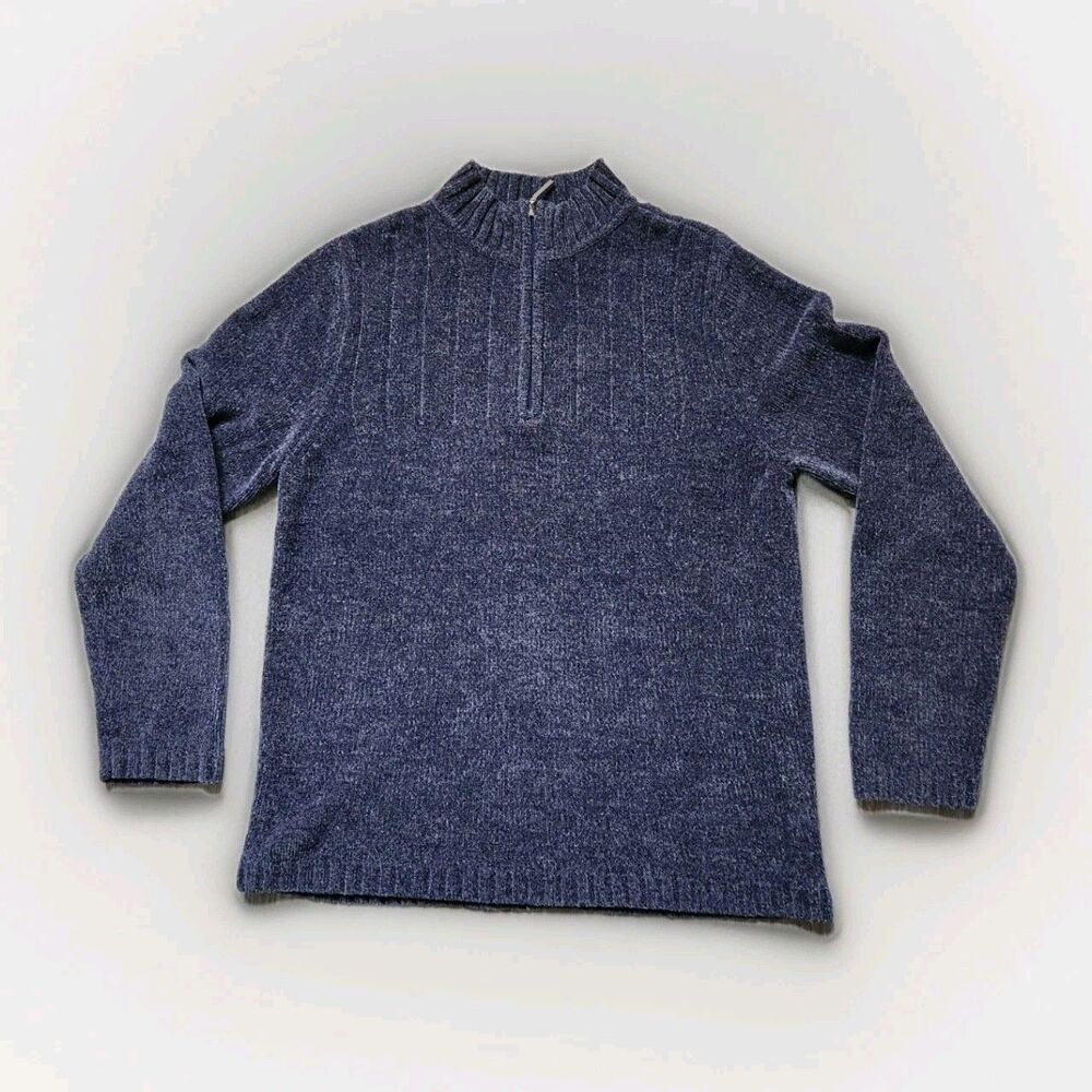 Karen Scott Blue 1/4 Zip Sweater High Neck Long Sleeve Stretch Petite M EUC